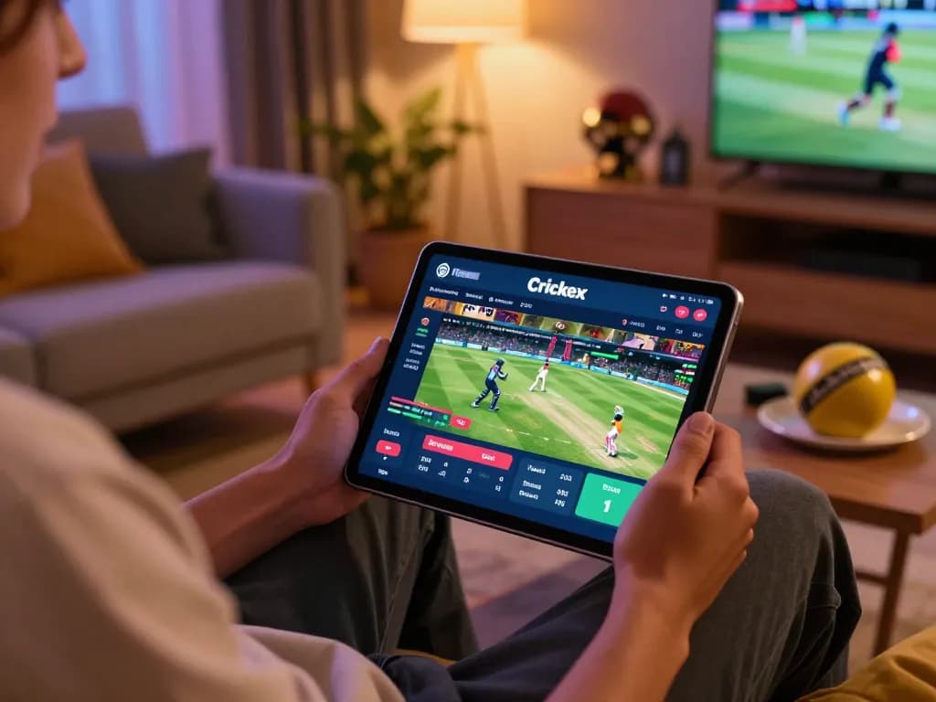 Engaging cricket betting on Crickex app from a cozy home setup with live odds displayed.