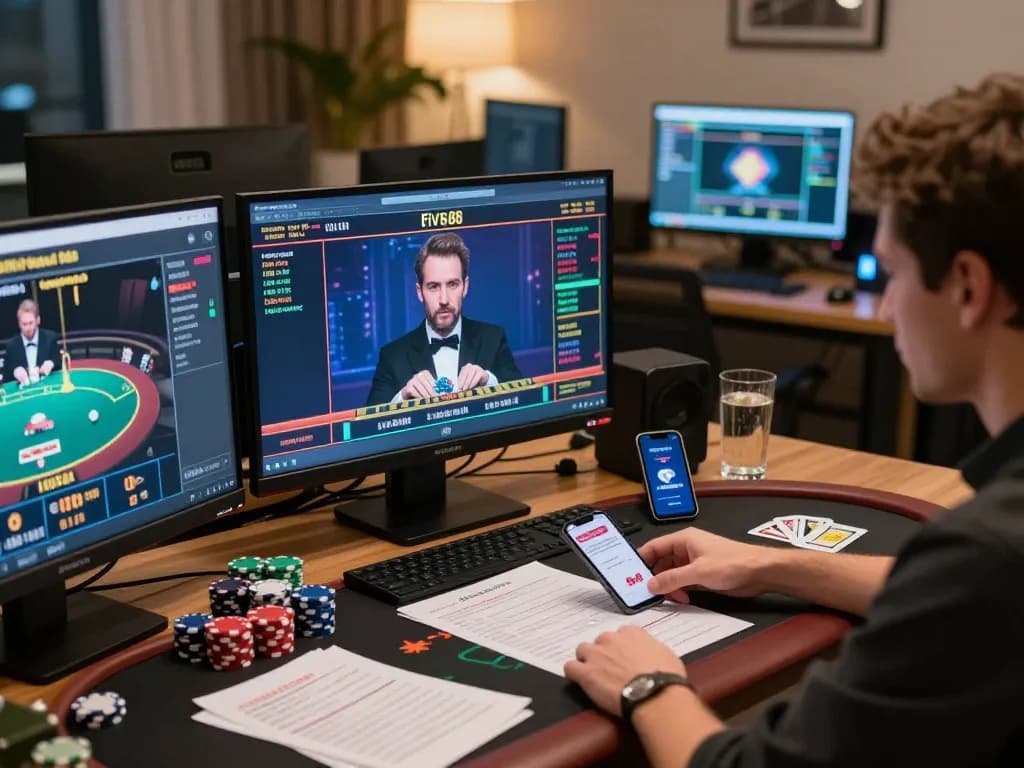 Player engaging with the five88 app during intense online gambling session
