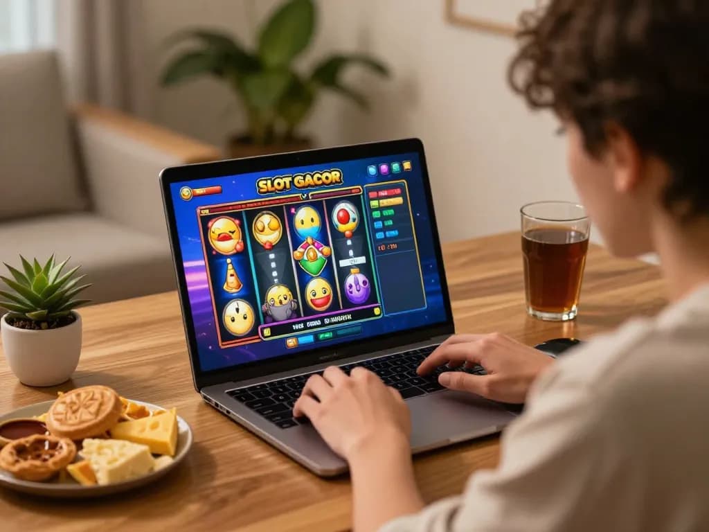Engaged player strategizing during Slot Gacor Dewagg online game session at home.