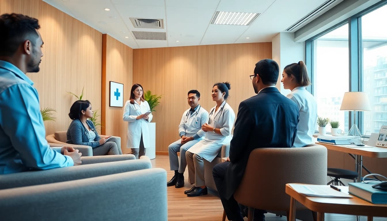 Engaging health check Sydney CBD consultation with healthcare professionals interacting with patients.