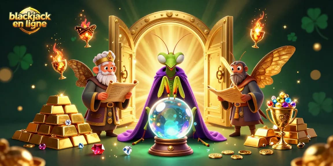 Jouez au blackjack en ligne avec des éléments de casino captivants et des personnages mystiques.