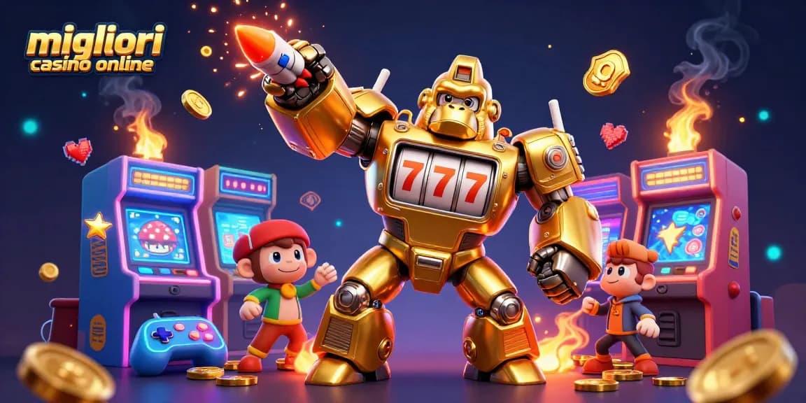 Giocare nei migliori casino online con una mech gorilla d'oro e slot machine dinamiche.