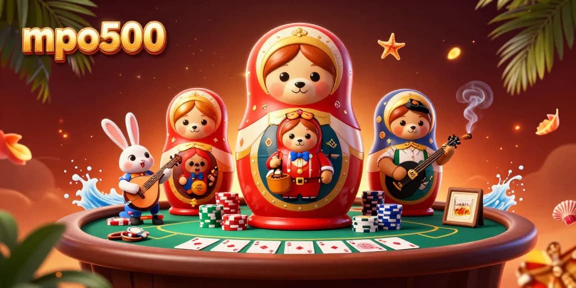Engage with mpo500's thrilling gambling scene featuring playful characters and vibrant casino elements.