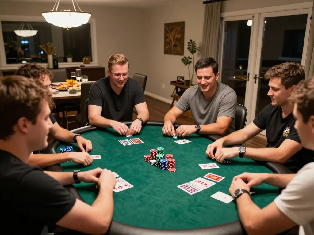 Players enjoy Texas Hold'em at home poker night, showcasing the excitement of gaming with 58win.