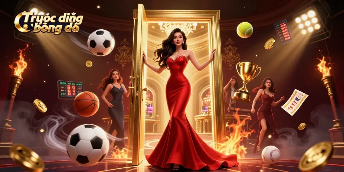 Experience Trực tiếp bóng đá in a luxurious casino setting with dynamic sports elements and vibrant visuals.