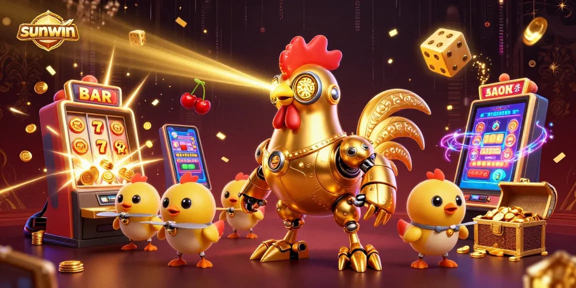 Win big with sunwin's dynamic casino gaming experience featuring colorful slot machines and engaging characters.