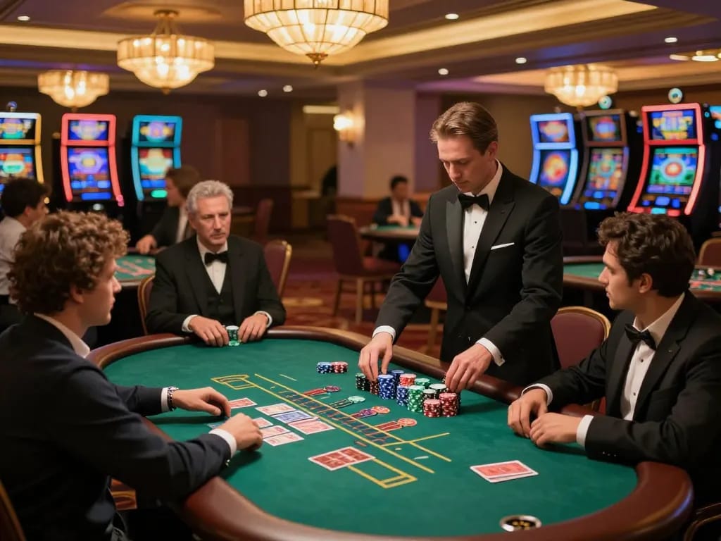 Engaging moment at a white label casino with players enjoying blackjack gameplay in a luxurious setting.