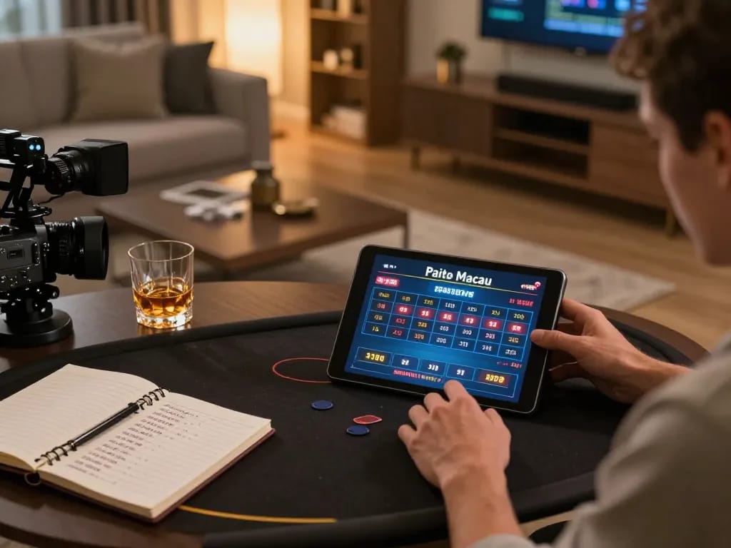 Paito macau live dealer game displayed on tablet, showing user-focused betting strategies.