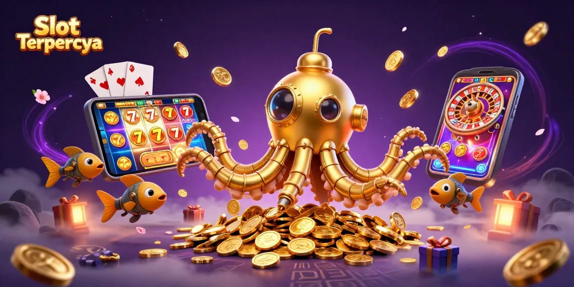 Experience big wins with Slot Terpercaya, featuring a 3D kraken in a magical casino setting.