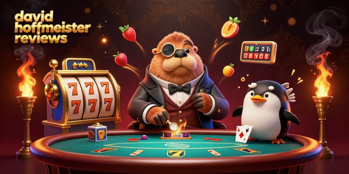Engaging scene of david hoffmeister reviews with a walrus and dealer at a vibrant poker table.