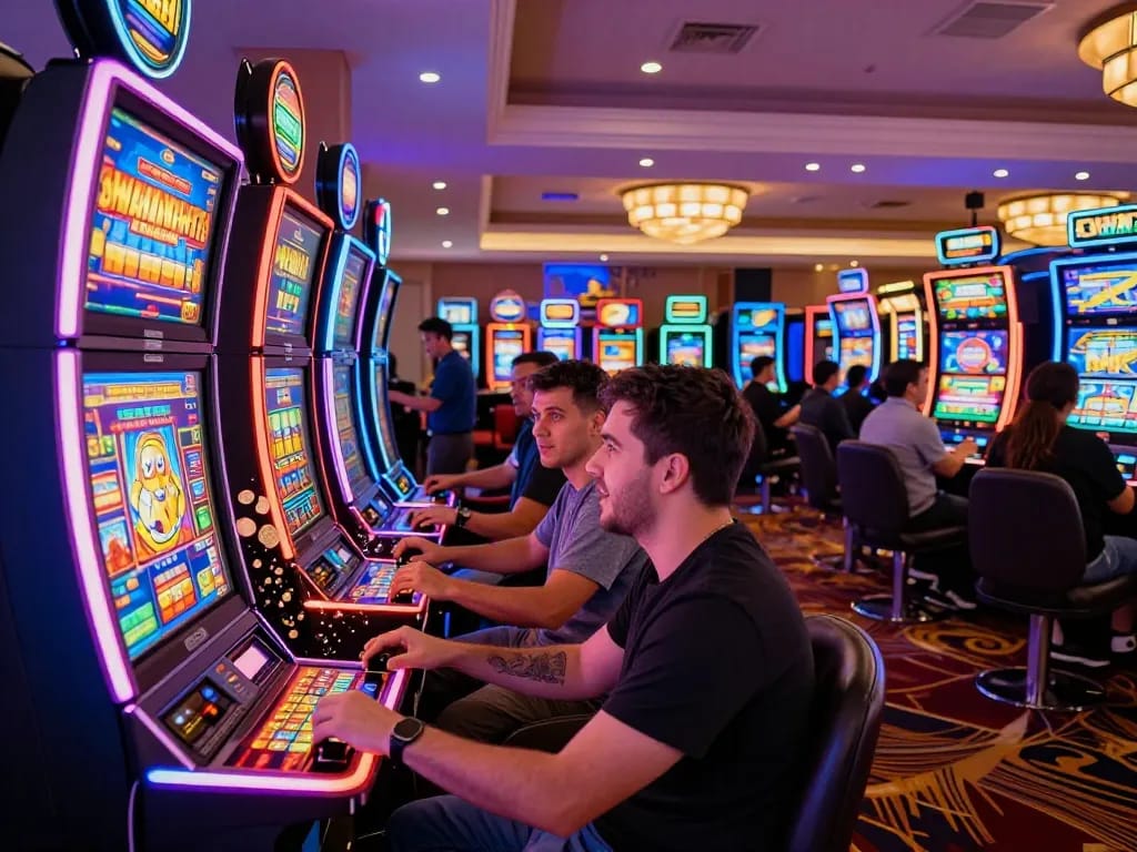Engage in thrilling slot gaming action at 23win's vibrant casino floor inspired venue.
