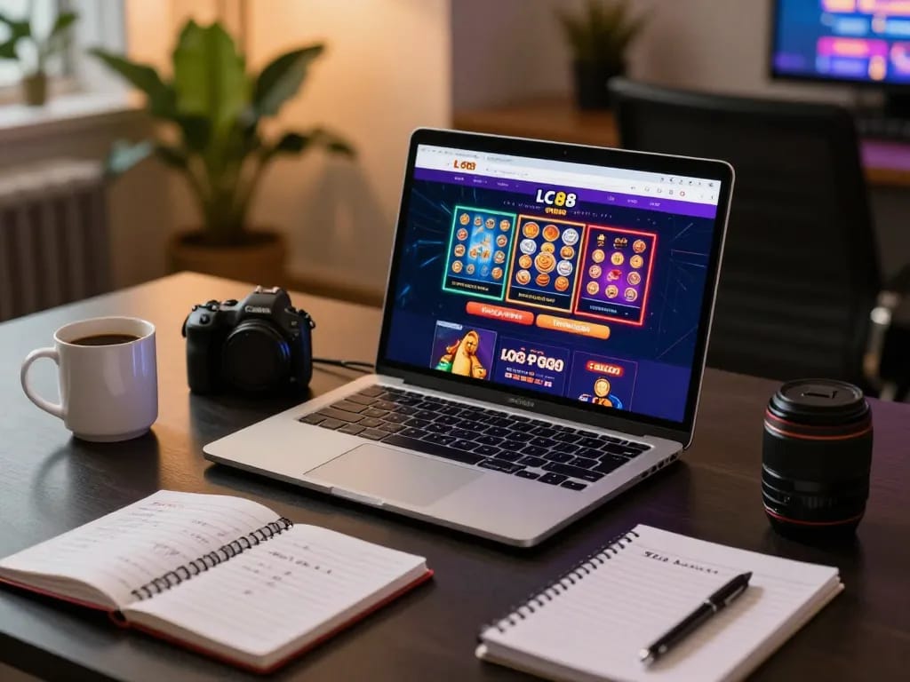 Engaging online gaming scene featuring LC88 platform showcasing vibrant slots and poker games.