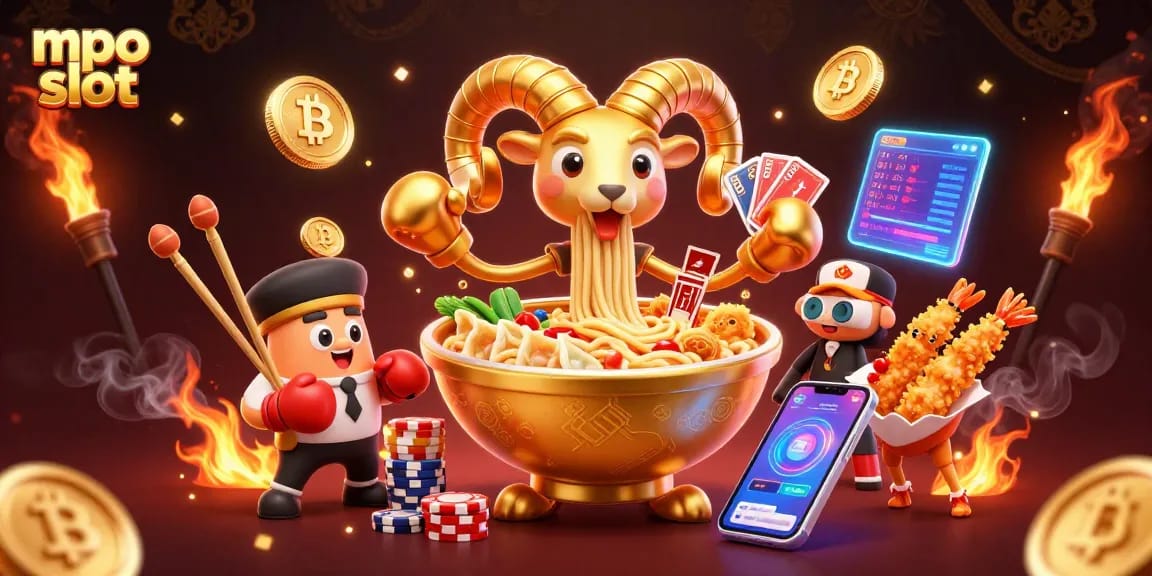 Engage with the mpo slot featuring a vibrant 3D scene of colorful characters and crypto elements.