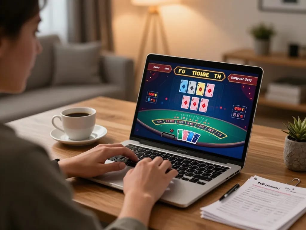 Engaged player experiencing live dealer blackjack at bk8 in a cozy home setup.