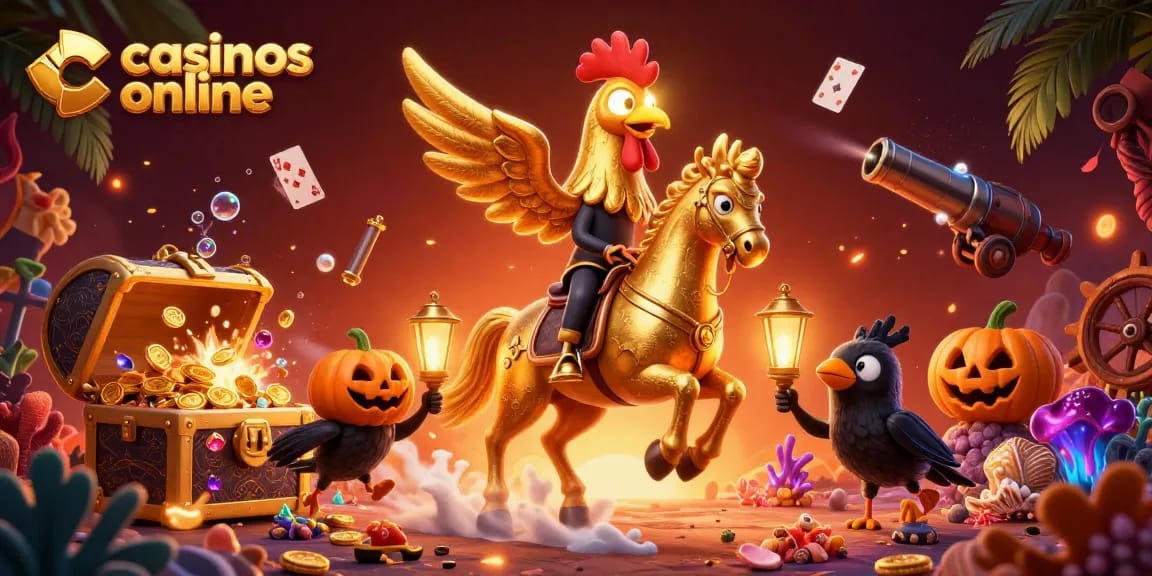 Interactúa en los mejores casinos online jugando con un gallo dorado en un mundo vibrante.