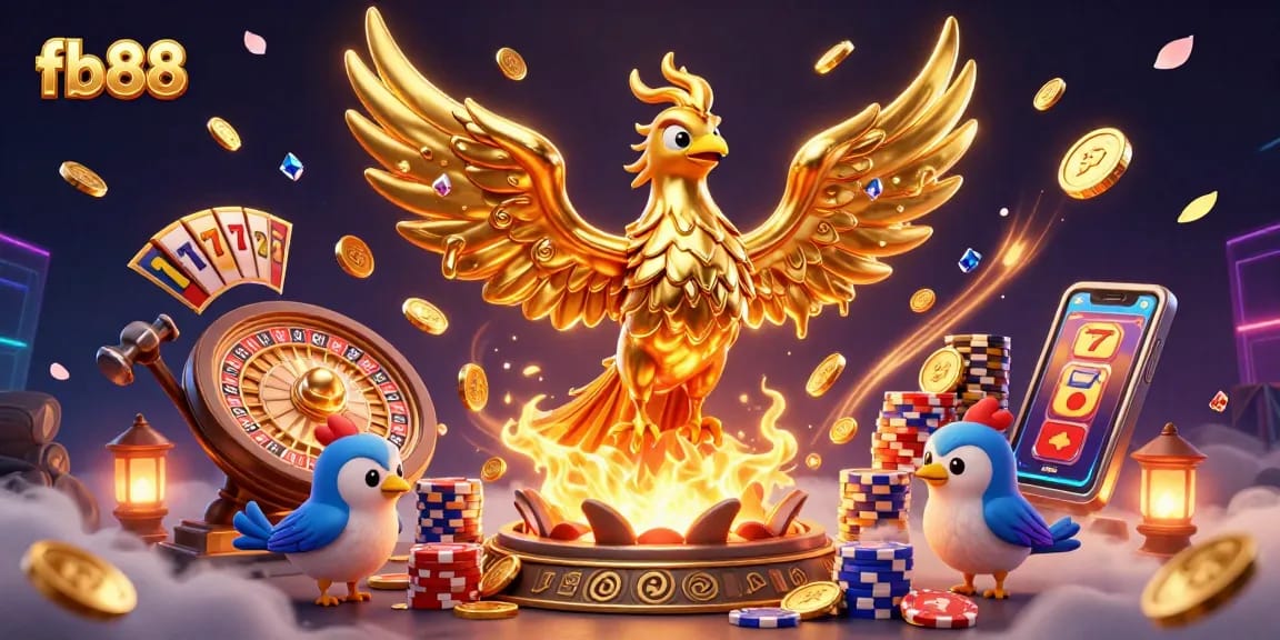 Experience winning moments at fb88 with a vibrant 3D illustration of casino excitement.