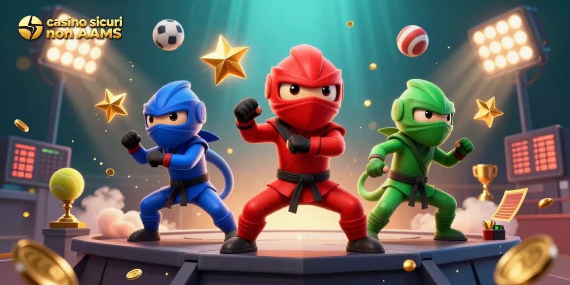 Interagisci con casinò sicuri non AAMS attraverso un vivace tema ninja 3D che presenta elementi emozionanti dei casinò.