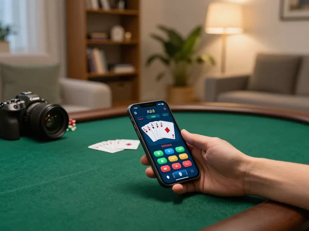 Players enjoy their online casino gaming experience on ALO8 with a smartphone in a cozy home setting.