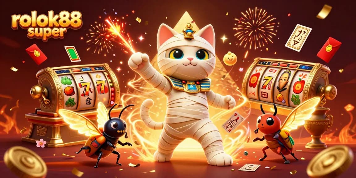 Experience the thrill of winning with rokok88 super in a vibrant 3D casino scene featuring unique characters and elements.
