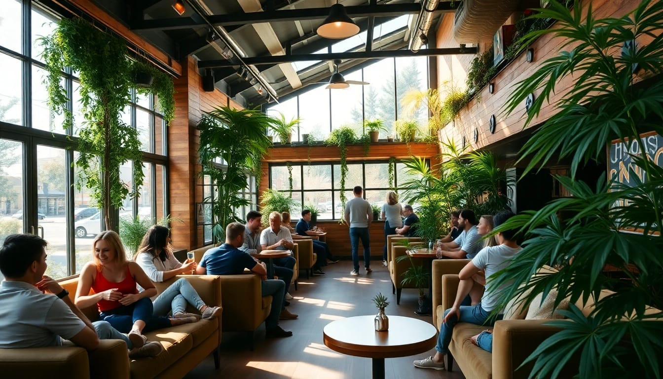 Experience the Best Cannabis Club Lloret de Mar's inviting atmosphere with relaxed visitors enjoying green surroundings.