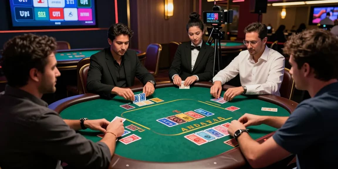 Engaging Andar Bahar king live casino scene with dealers and players in action.