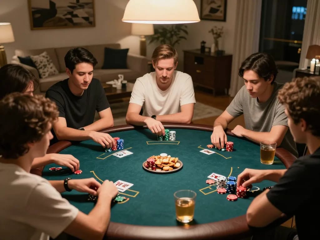 Engaged players enjoying poker together at home, showcasing ledak338 premium game experience