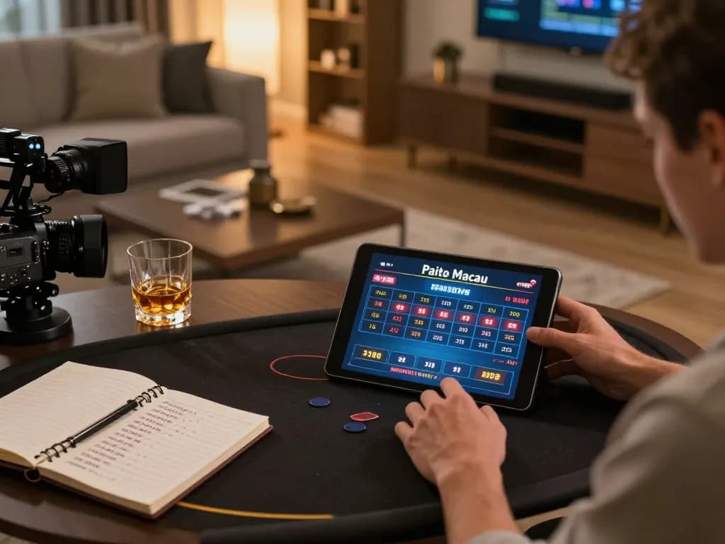 Paito macau live dealer game displayed on tablet, showing user-focused betting strategies.