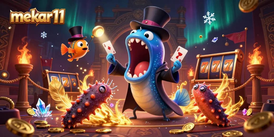 Experience excitement at mekar11 with enchanting underwater characters in a lively casino scene.