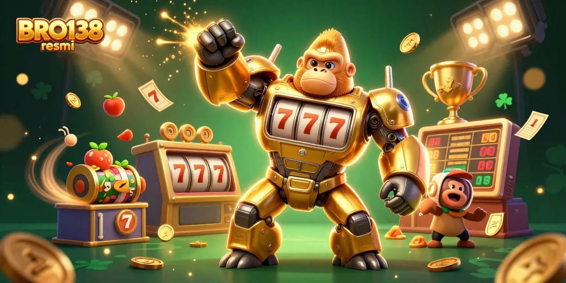 Experience dynamic gaming with BRO138 resmi's thrilling slot machine action, featuring vibrant winning elements.