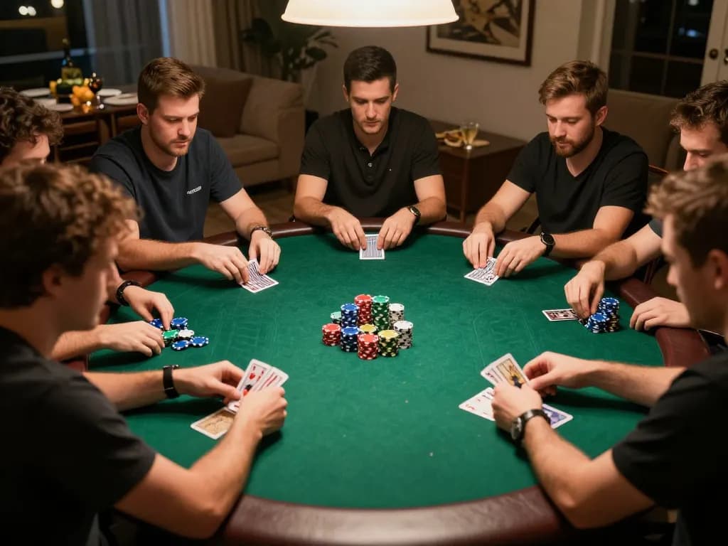 Players engaging in a heated game of poker at home, showcasing lc88 strategies and vibrant gameplay.