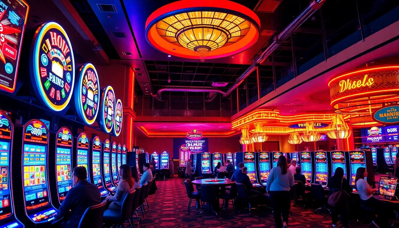 Main features of oja89 casino scene with vibrant slot machines and energetic players.