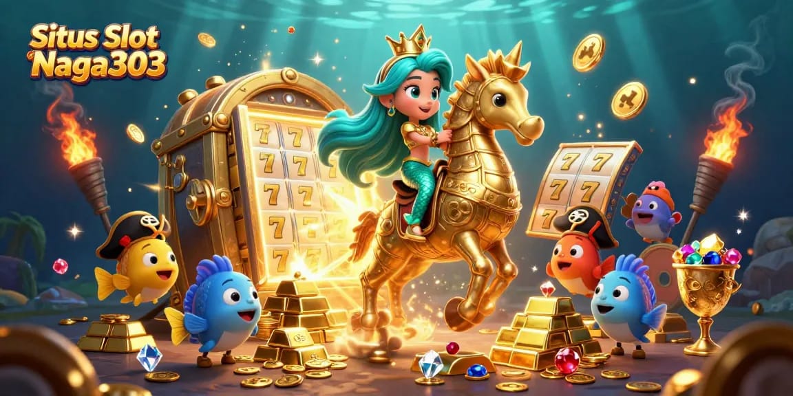 Engage in thrilling gameplay at Situs Slot Naga303 with vibrant mermaid and treasure elements.