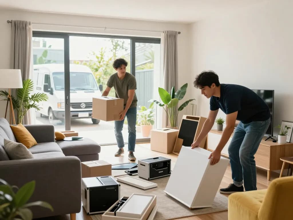 Entrümpelung Wien Team, das effizient eine moderne Wohnung entrümpelt