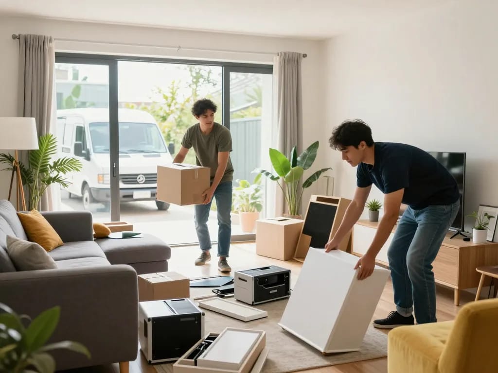 Entrümpelung Wien Team, das effizient eine moderne Wohnung entrümpelt