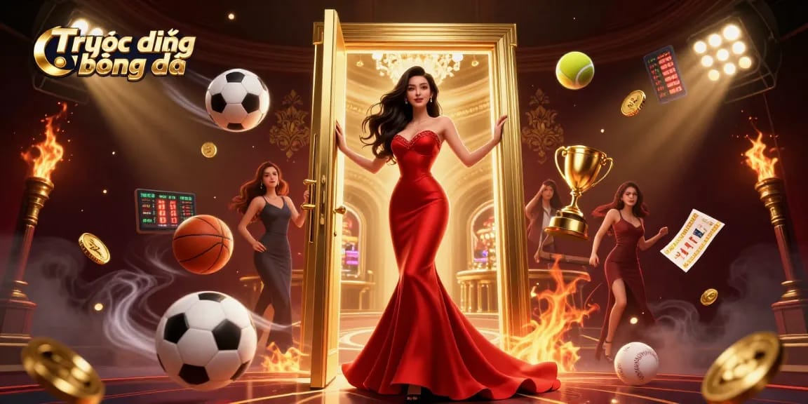Experience Trực tiếp bóng đá in a luxurious casino setting with dynamic sports elements and vibrant visuals.