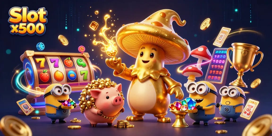 Engage with Slot x500 action featuring a wizard, treasure, and slot elements in a dynamic casino scene.