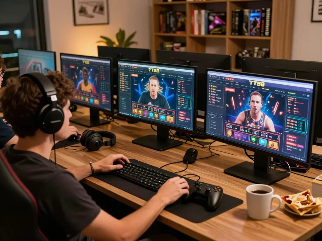 Engaged player enjoying the TT88 online casino experience from a stylish gaming setup