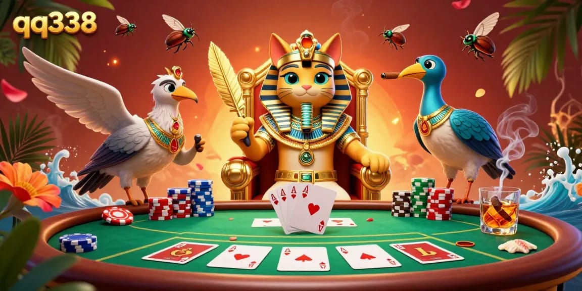 Experience the thrill of gambling with qq338 in this vibrant 3D illustration showcasing a royal poker scene.