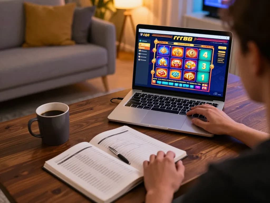 Engaging with the rr88 online casino interface during a cozy home gaming session