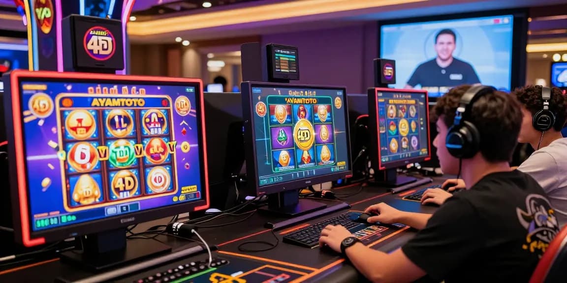 Permainan slot AYAMTOTO yang menarik dengan pemain merayakan kemenangan di kasino online.