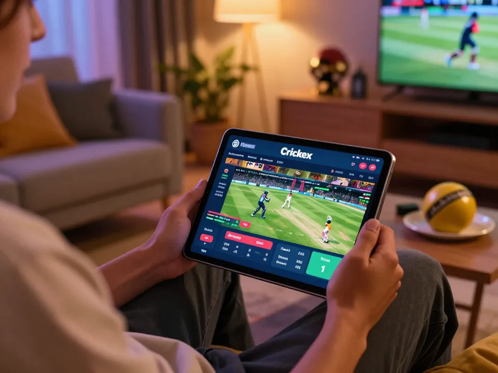 Engaging cricket betting on Crickex app from a cozy home setup with live odds displayed.