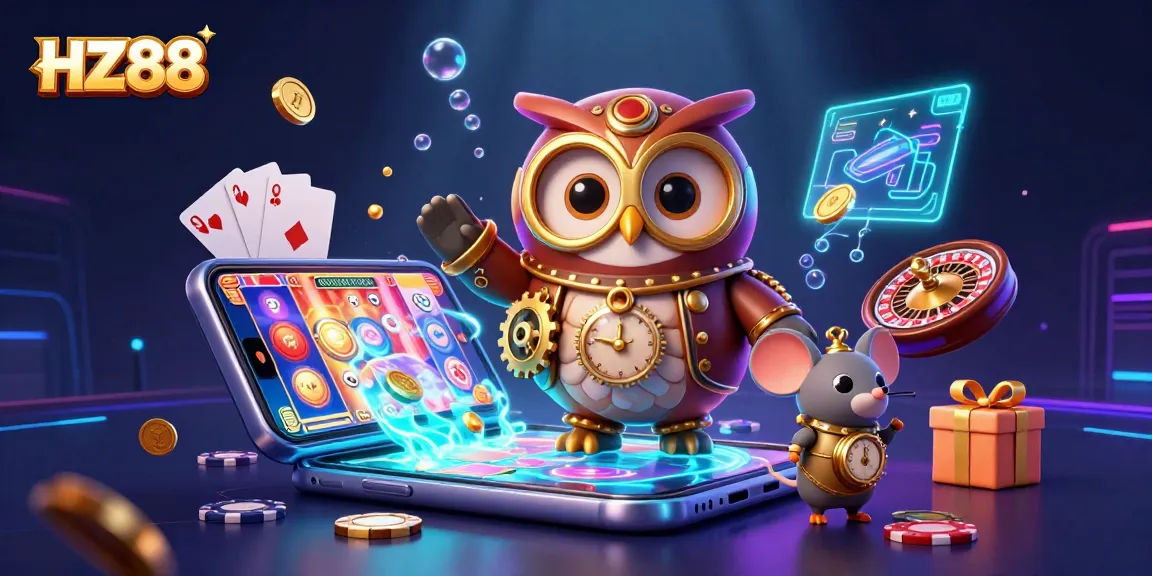 Play thrilling games at HZ88 with a vibrant, engaging 3D digital casino scene.
