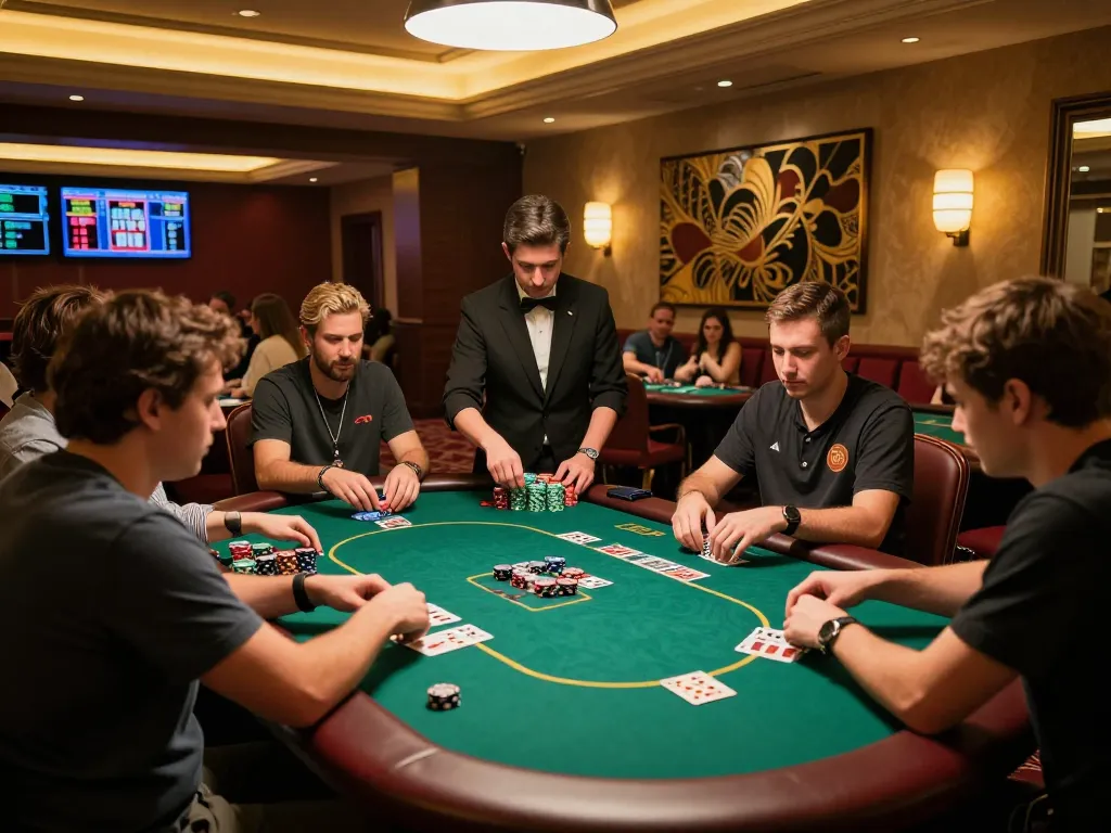 Players engaging in a high-stakes poker game at rokok 88 casino, showcasing competitive atmosphere and strategic gameplay.