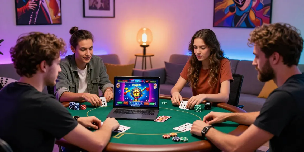 Un groupe d'amis passionnants profitant ensemble d'une expérience de casino en ligne France légal tout en jouant au poker en ligne.