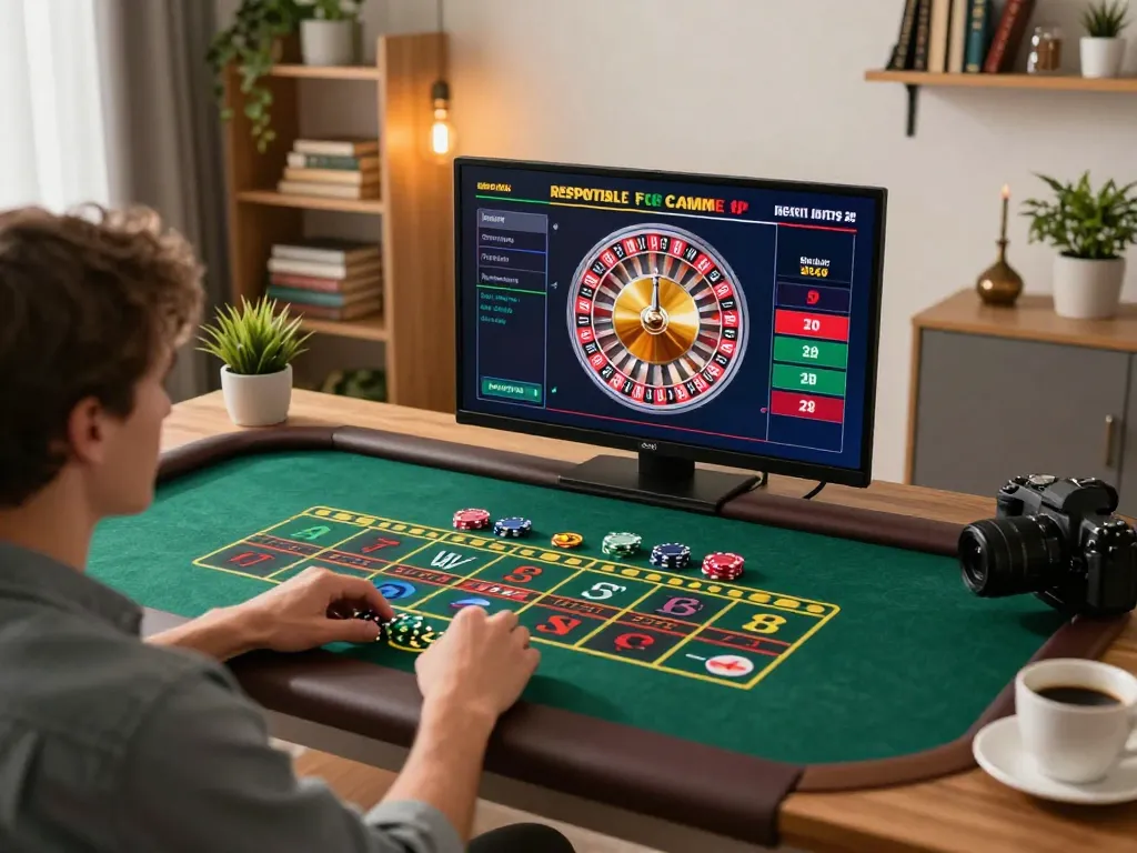 PHTAYA player placing bets in a strategic online gambling session on a laptop in a cozy home office.