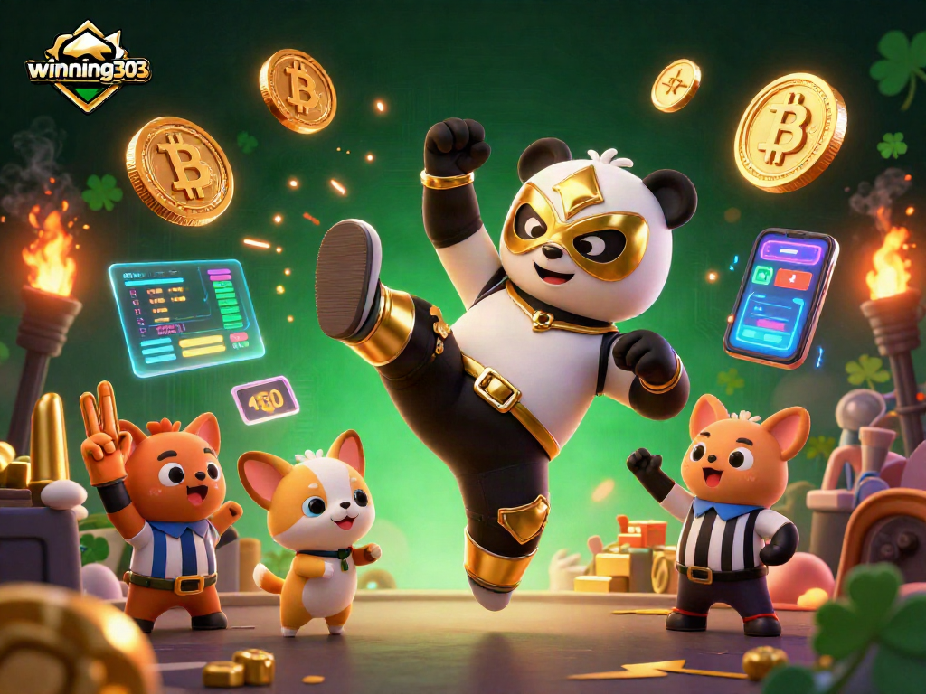 Engage with winning303 casino excitement in a dynamic wrestling scene filled with cryptocurrency elements.