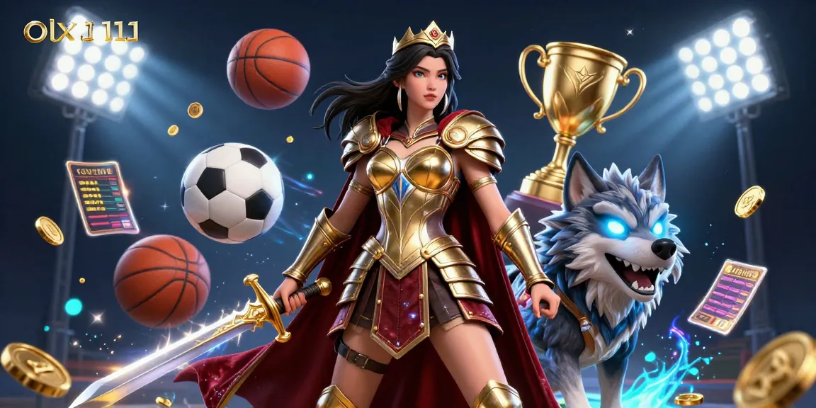 Engage with olx111 as a warrior queen oversees a sports betting spectacle with rich 3D elements.