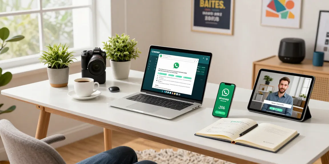 A person using WhatsApp網頁版 on a laptop in a modern home office, highlighting technology integration.