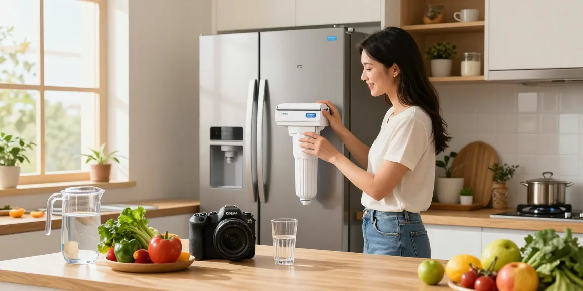 Replacing EcoAqua EFF-6013A Replacement Filter in a bright modern kitchen, emphasizing a clean and healthy lifestyle.