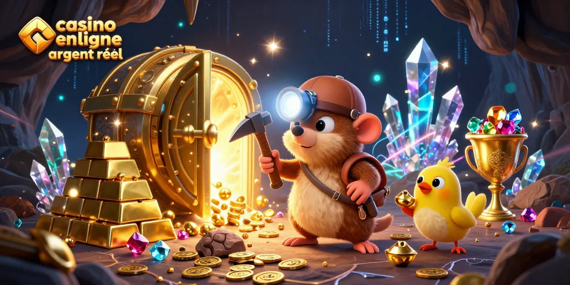 Jouez à des jeux de casino en ligne argent réel avec un mole chasseur de trésor découvrant des richesses scintillantes.